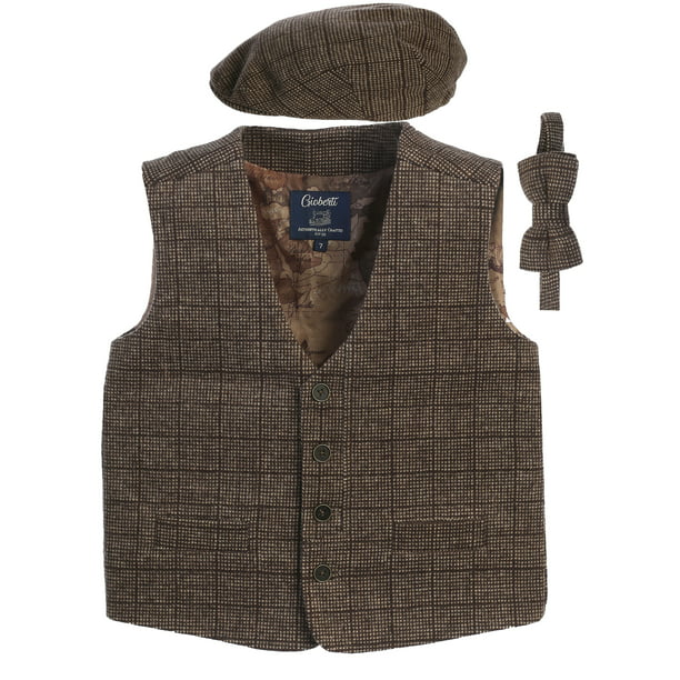 Gioberti Kids and Boys 3pc Tweed Vest with Matching Cap and Bow Tie